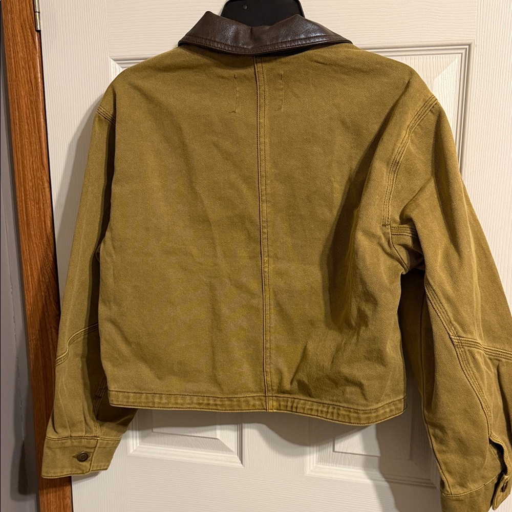 Ci Sono Tan Utility Jacket with Brown Leather Collar - Picture 8 of 8